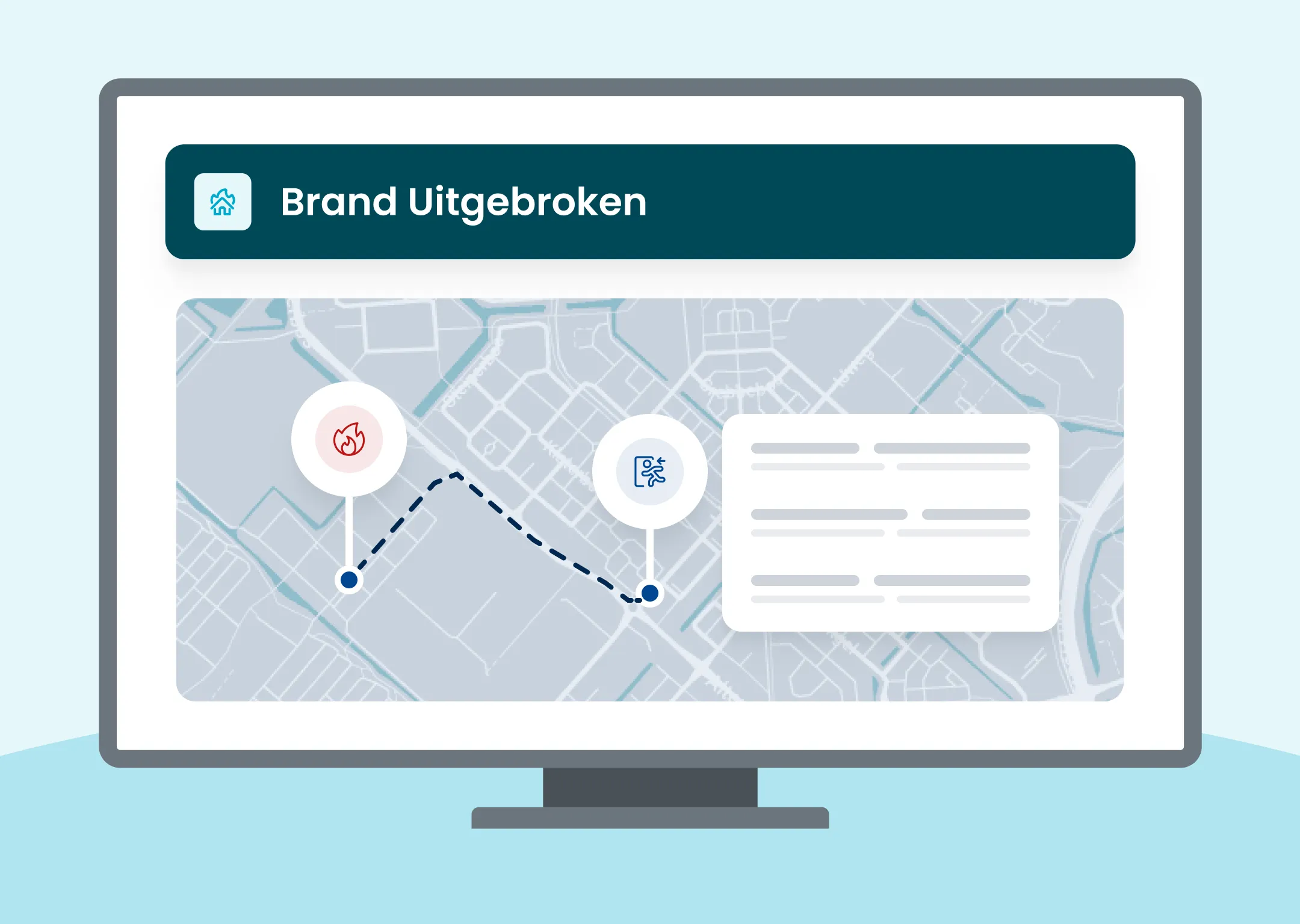 Evakuierungsinformationen und Fluchtwege aus der Findwhere FAFS-Software, die in Notfällen auf dem Narrowcasting-Bildschirm angezeigt werden