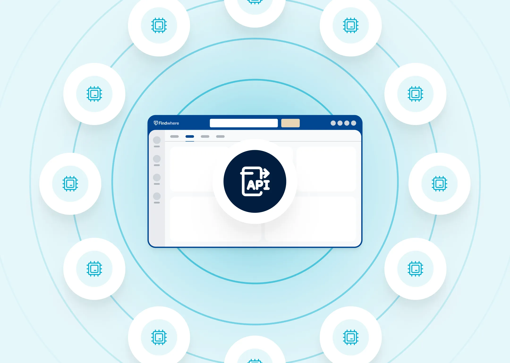 Visuelles Dashboard von Findwhere mit API in der Mitte.