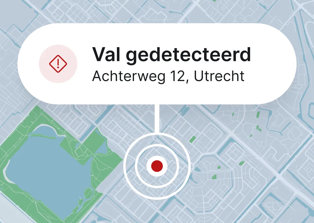 Kaart met een mandown-melding van een medewerker op Achterweg 12 in Utrecht.