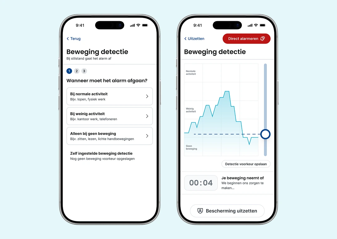 Bewegingsdetectie van de Findwhere alleenwerker app