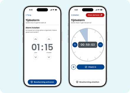 Screenshot tijdsalarm met check in van Findwhere
